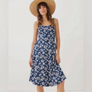 Pact organic cotton fit & flare navy tie-back floral dresss with pockets - XL
